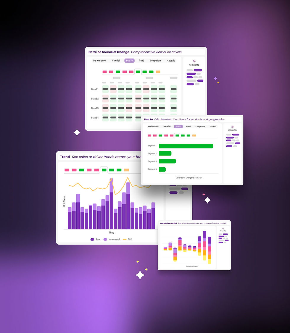 Complete Why - Mockup dashboard with various graphs showing AI driven results