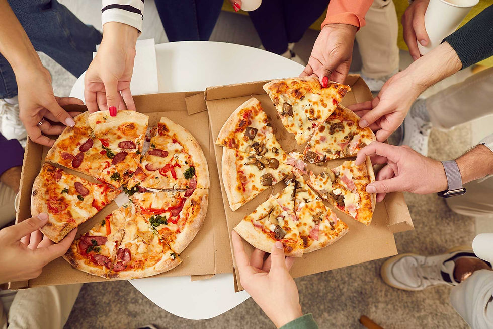 CREST - close up of pizza slices with hands picking them out of the pizza box