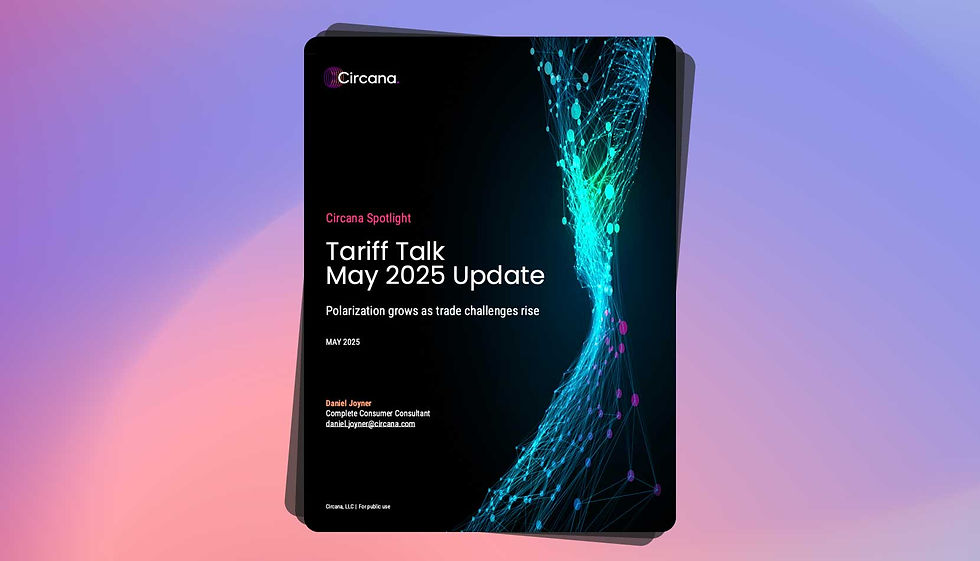 An image of Circana's Spotlight report which reads "Tariff Talk May 2025 Update" - polarization grows as trade challenges rise.